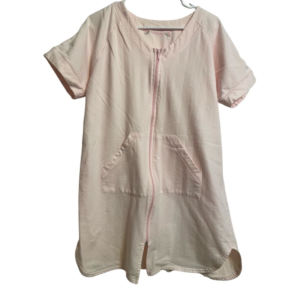 AMANDA STEWART‎ Intimates Women's Size L Zip up Short Pink Robe Short Sleeve